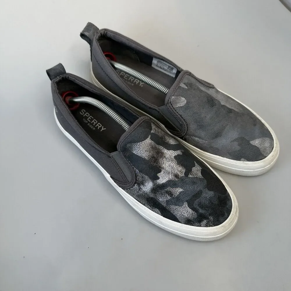 Sperry Crest Twin Gore Womens 9M Silver Blue Metallic Camo Sneakers EUC